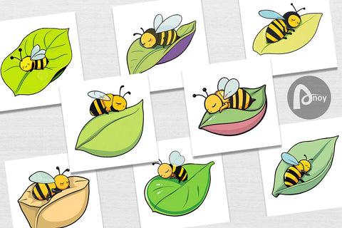 Digital Paper Sleeping Bee on Leaf Digital Pattern artnoy 