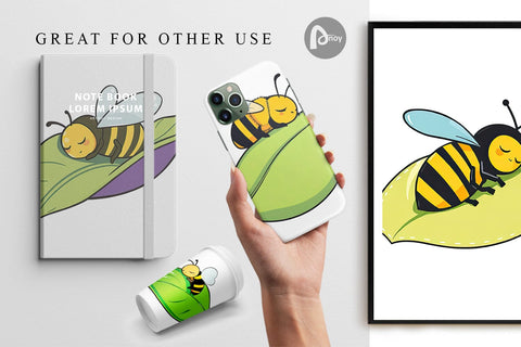 Digital Paper Sleeping Bee on Leaf Digital Pattern artnoy 