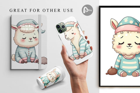 Digital Paper Sleepy Alpaca Digital Pattern artnoy 