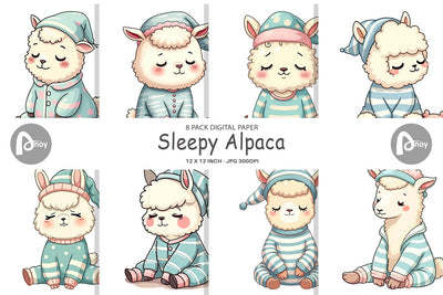 Digital Paper Sleepy Alpaca Digital Pattern artnoy 