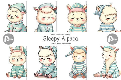Digital Paper Sleepy Alpaca Digital Pattern artnoy 