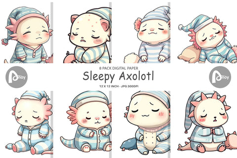 Digital Paper Sleepy Axolotl Digital Pattern artnoy 