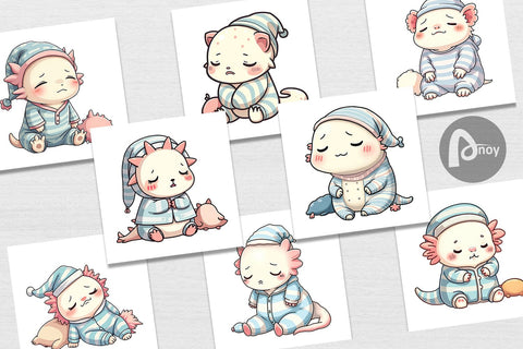 Digital Paper Sleepy Axolotl Digital Pattern artnoy 