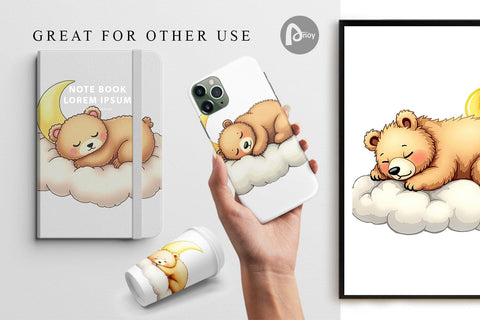 Digital Paper Sleepy Bear Cloud Digital Pattern artnoy 