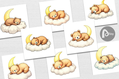 Digital Paper Sleepy Bear Cloud Digital Pattern artnoy 