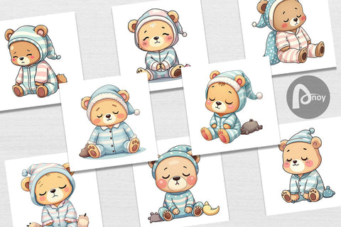 Digital Paper Sleepy Bear Digital Pattern artnoy 