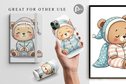 Digital Paper Sleepy Bear Digital Pattern artnoy 