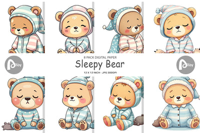 Digital Paper Sleepy Bear Digital Pattern artnoy 