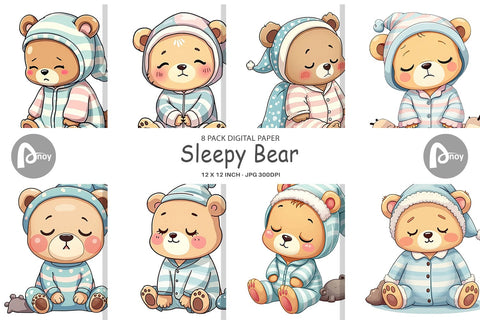 Digital Paper Sleepy Bear Digital Pattern artnoy 