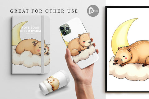 Digital Paper Sleepy Capybara Cloud Digital Pattern artnoy 