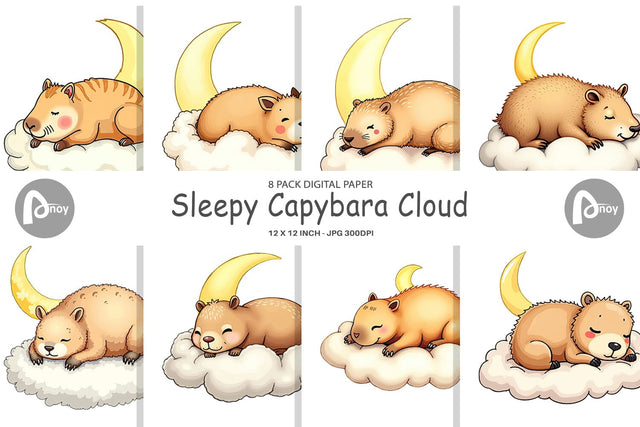 Digital Paper Sleepy Capybara Cloud Digital Pattern artnoy 