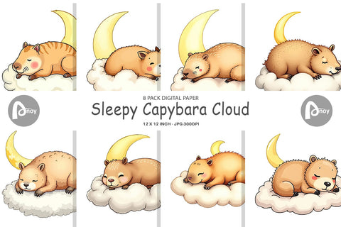 Digital Paper Sleepy Capybara Cloud Digital Pattern artnoy 