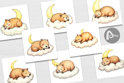 Digital Paper Sleepy Capybara Cloud Digital Pattern artnoy 