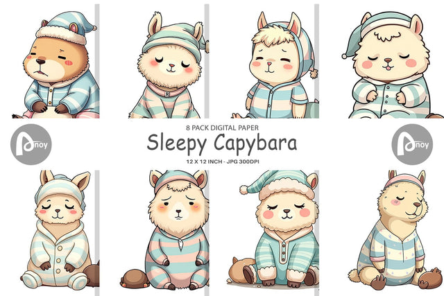 Digital Paper Sleepy Capybara Digital Pattern artnoy 