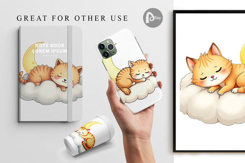 Digital Paper Sleepy Cat Cloud Digital Pattern artnoy 