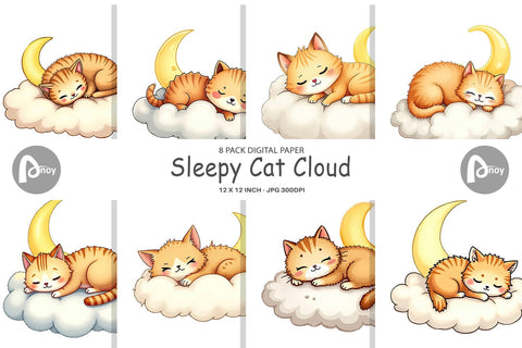Digital Paper Sleepy Cat Cloud Digital Pattern artnoy 