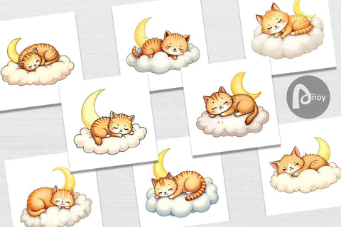 Digital Paper Sleepy Cat Cloud Digital Pattern artnoy 