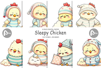 Digital Paper Sleepy Chicken Digital Pattern artnoy 