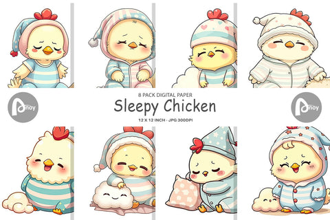 Digital Paper Sleepy Chicken Digital Pattern artnoy 