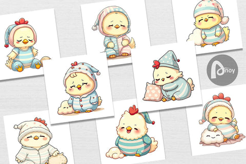 Digital Paper Sleepy Chicken Digital Pattern artnoy 