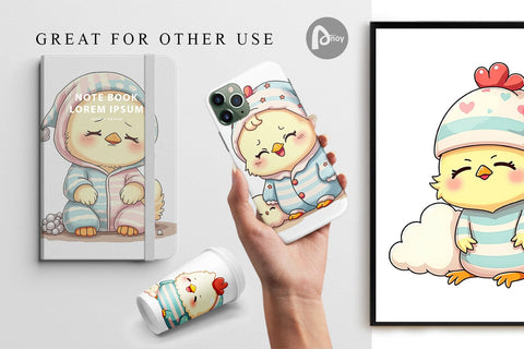 Digital Paper Sleepy Chicken Digital Pattern artnoy 