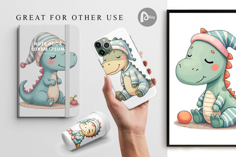 Digital Paper Sleepy Dinosaur Digital Pattern artnoy 