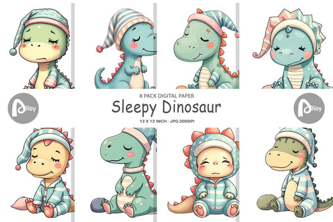 Digital Paper Sleepy Dinosaur Digital Pattern artnoy 