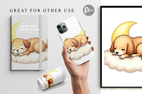 Digital Paper Sleepy Dog Cloud Digital Pattern artnoy 