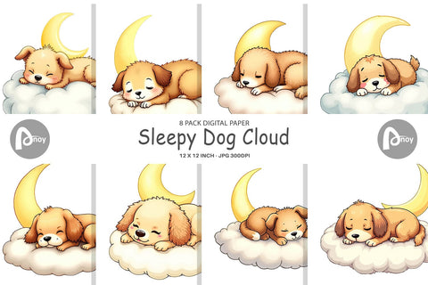 Digital Paper Sleepy Dog Cloud Digital Pattern artnoy 