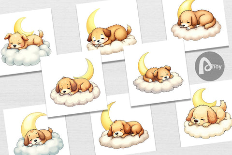 Digital Paper Sleepy Dog Cloud Digital Pattern artnoy 