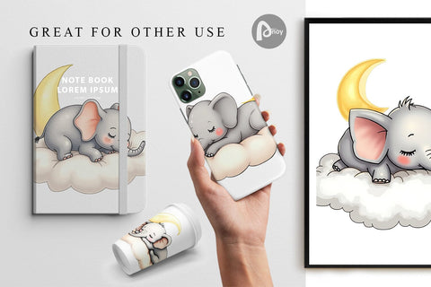 Digital Paper Sleepy Elephant Cloud Digital Pattern artnoy 