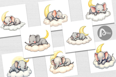 Digital Paper Sleepy Elephant Cloud Digital Pattern artnoy 