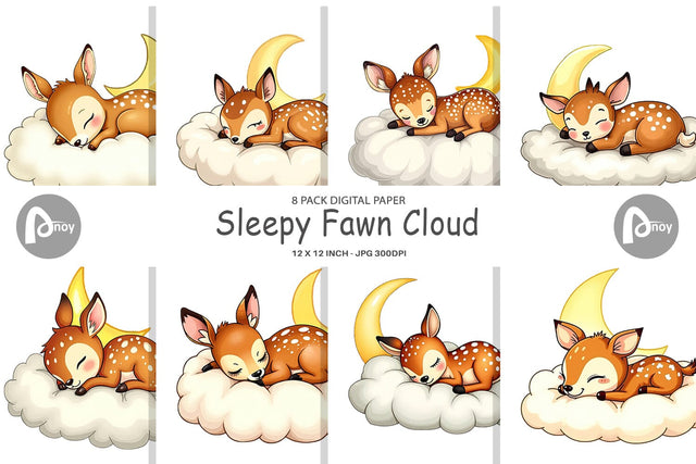 Digital Paper Sleepy Fawn Cloud Digital Pattern artnoy 