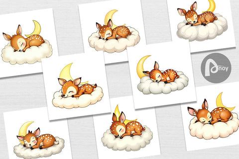 Digital Paper Sleepy Fawn Cloud Digital Pattern artnoy 