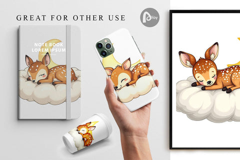 Digital Paper Sleepy Fawn Cloud Digital Pattern artnoy 