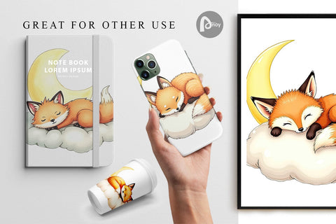 Digital Paper Sleepy Fox Cloud Digital Pattern artnoy 