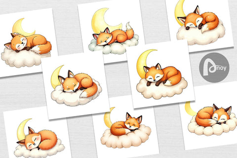 Digital Paper Sleepy Fox Cloud Digital Pattern artnoy 