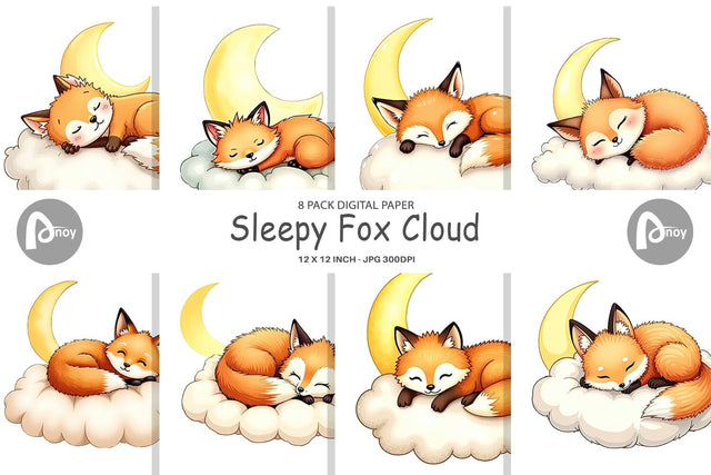 Digital Paper Sleepy Fox Cloud Digital Pattern artnoy 