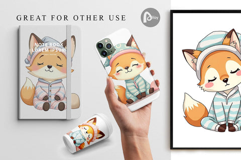 Digital Paper Sleepy Fox Digital Pattern artnoy 