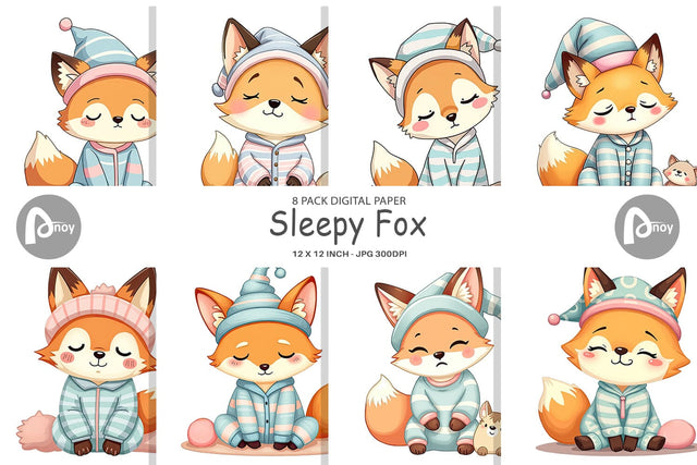Digital Paper Sleepy Fox Digital Pattern artnoy 