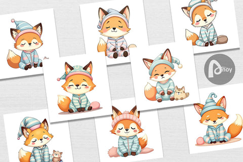 Digital Paper Sleepy Fox Digital Pattern artnoy 