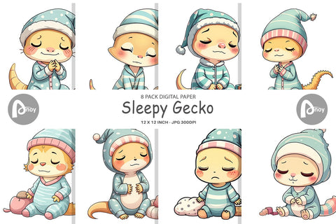 Digital Paper Sleepy Gecko Digital Pattern artnoy 