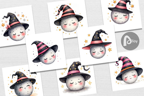 Digital Paper Sleepy Halloween Moon Digital Pattern artnoy 