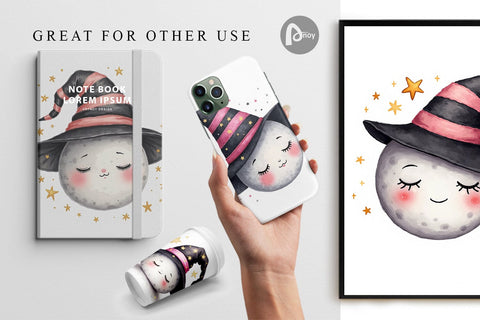 Digital Paper Sleepy Halloween Moon Digital Pattern artnoy 