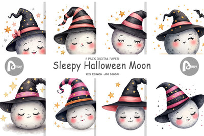 Digital Paper Sleepy Halloween Moon Digital Pattern artnoy 