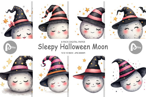 Digital Paper Sleepy Halloween Moon Digital Pattern artnoy 