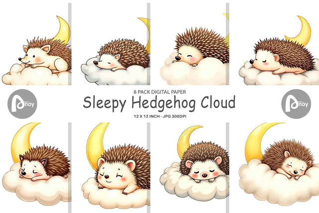 Digital Paper Sleepy Hedgehog Cloud Digital Pattern artnoy 