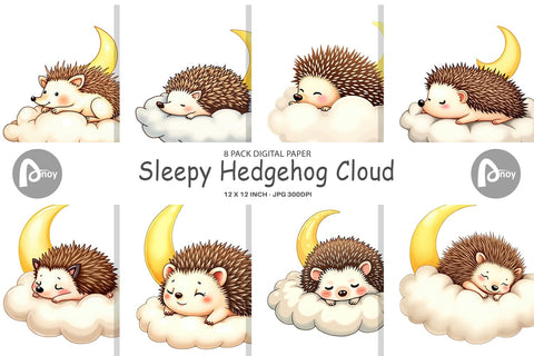 Digital Paper Sleepy Hedgehog Cloud Digital Pattern artnoy 