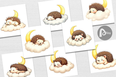 Digital Paper Sleepy Hedgehog Cloud Digital Pattern artnoy 