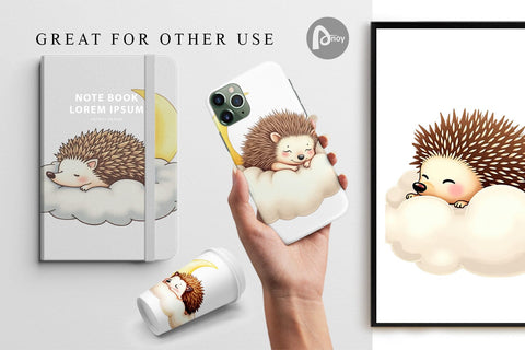 Digital Paper Sleepy Hedgehog Cloud Digital Pattern artnoy 